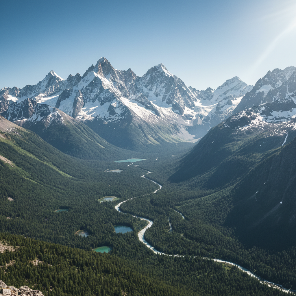 AI generated surreal landscape with vibrant sky and mountains