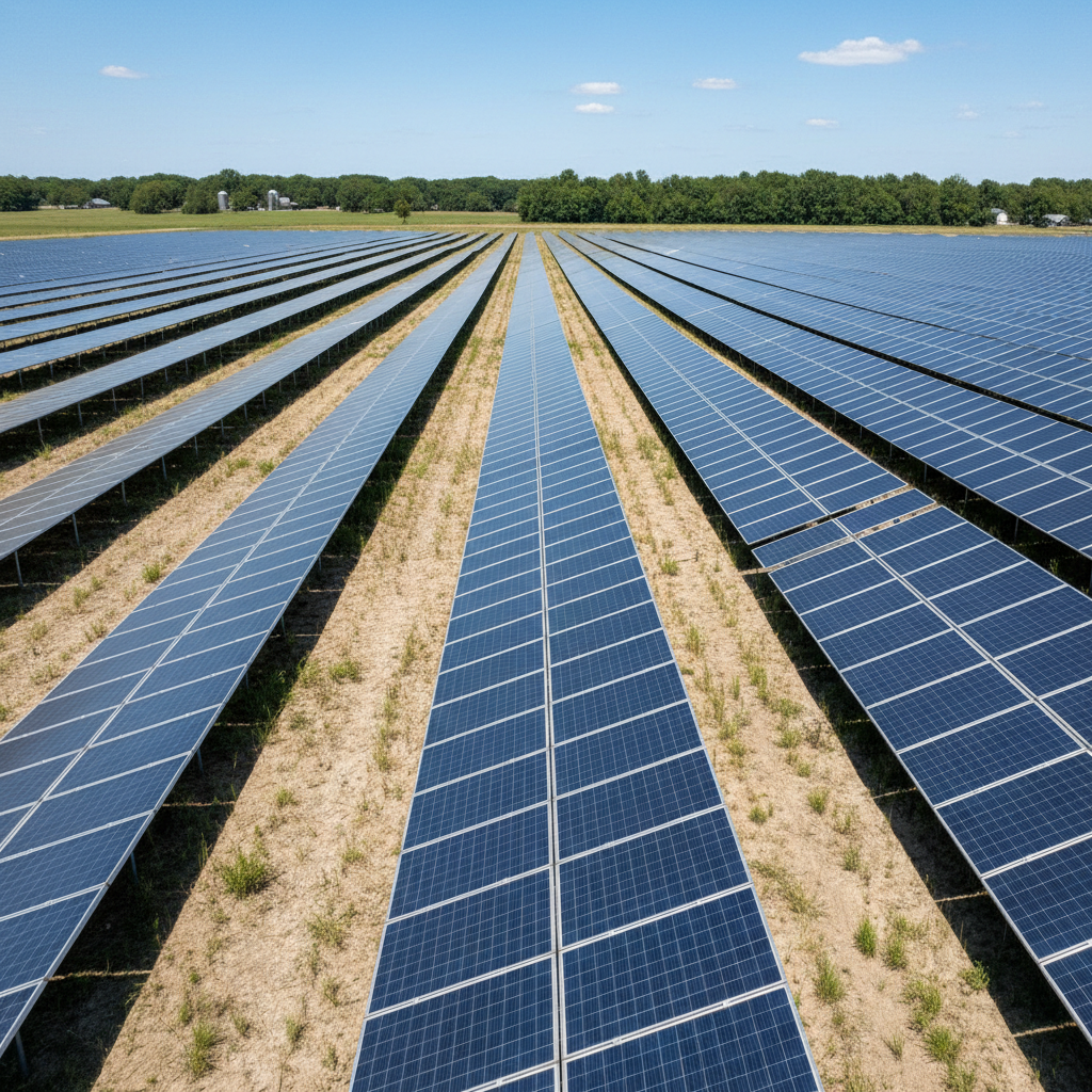 Solar panels installed on former agricultural farmland in North Carolina