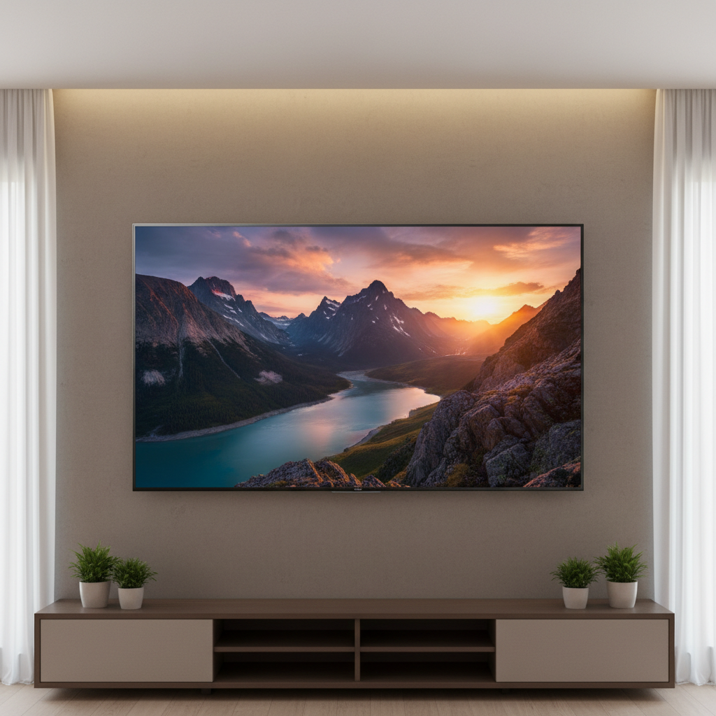 Samsung curved 4K monitor with slim bezel showing vivid landscape