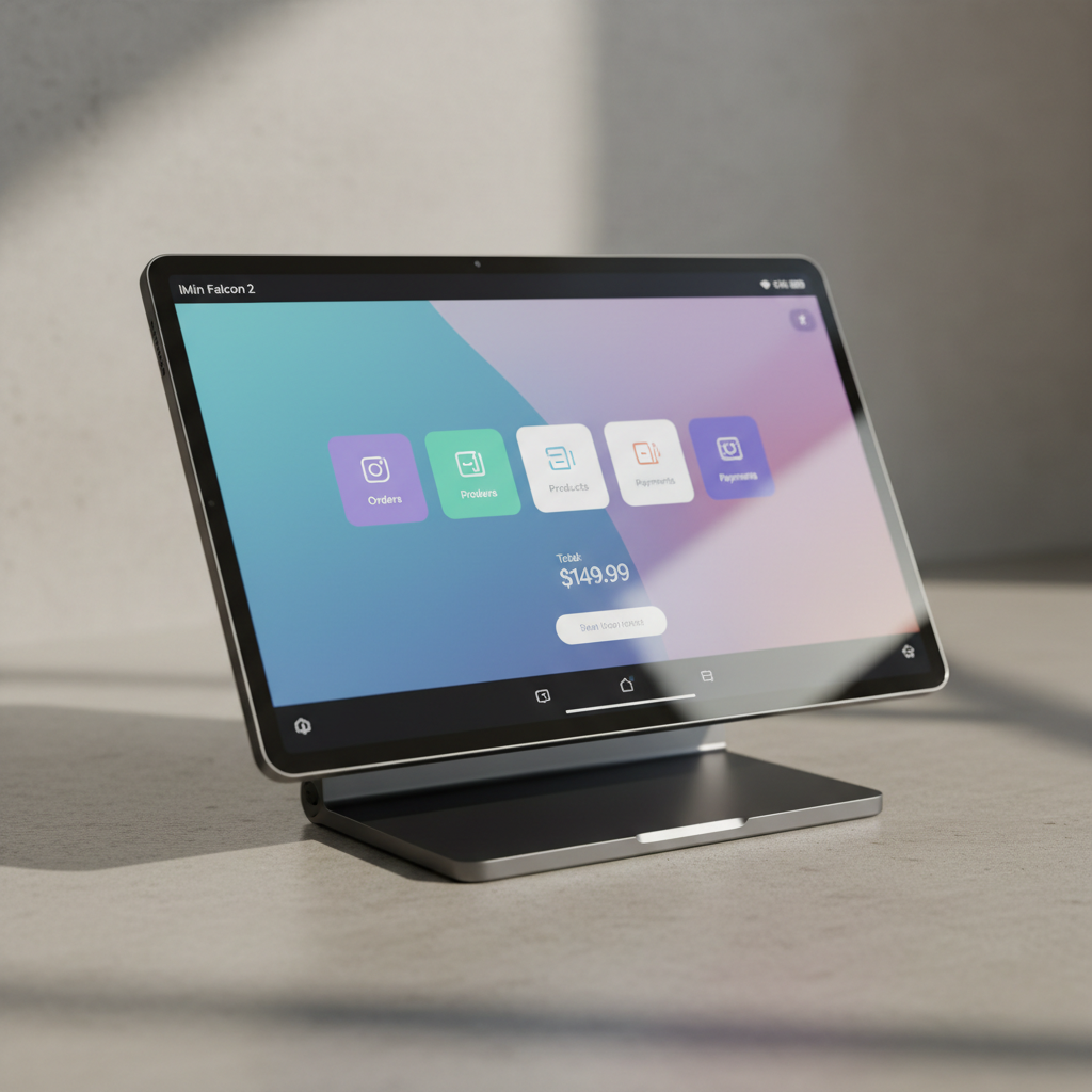 iMin Falcon 2 10.95 inch Android tablet POS device with magnetic dock design for restaurant and retail use