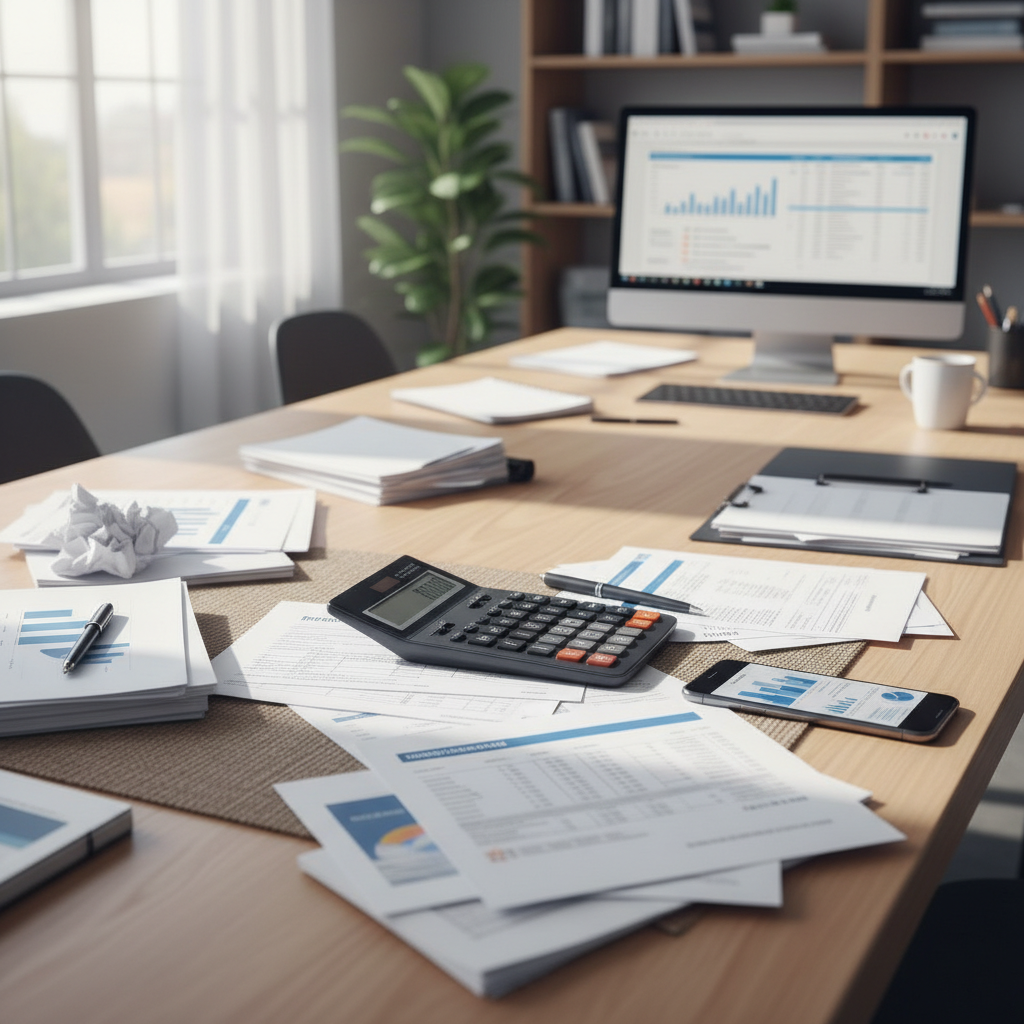 Insurance documents and calculator on desk representing insurance lead generation