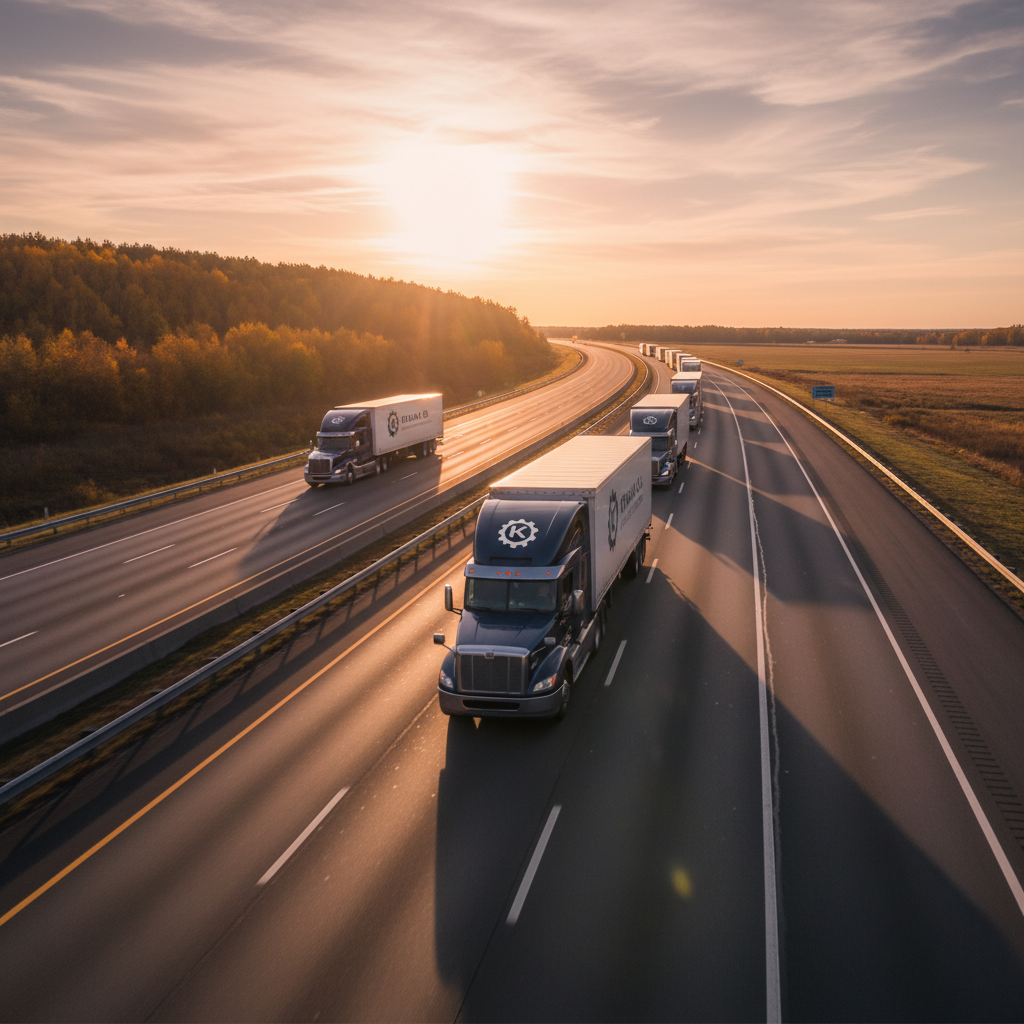 Long-haul commercial truck on a Midwest highway at golden hour, representing AFLAH TRANSPORT LLC interstate freight operations