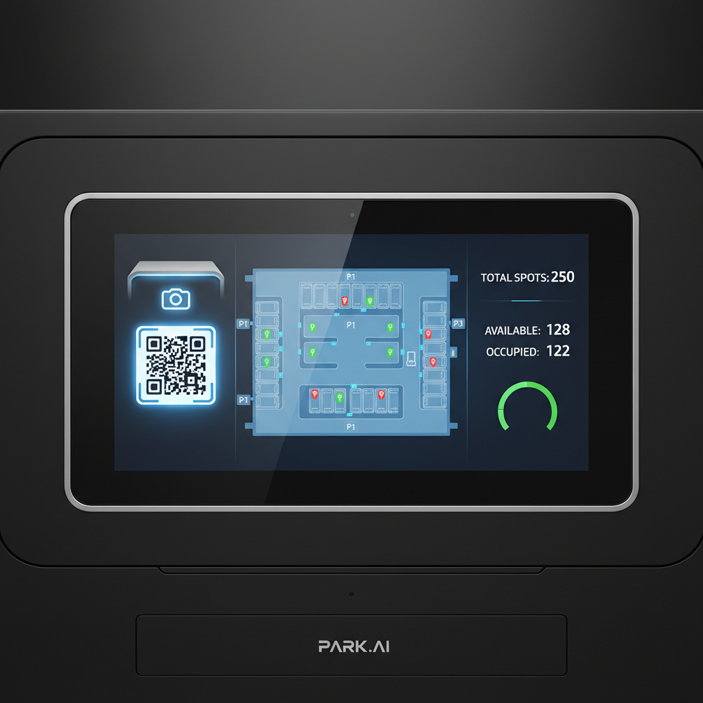 Premium ParkPing smart parking card with QR code displayed on modern car dashboard