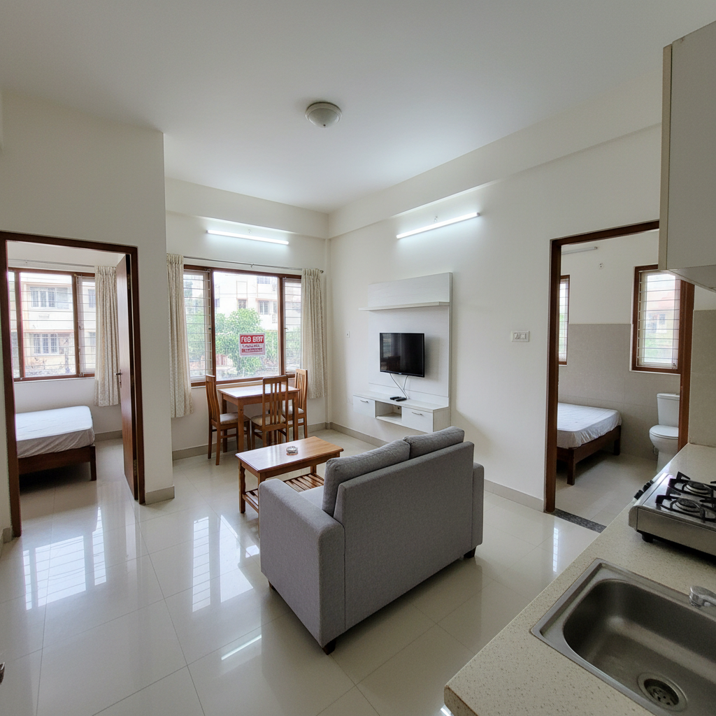 شقة صغيرة مرتبة بغرفة نوم وصالة مفروشة