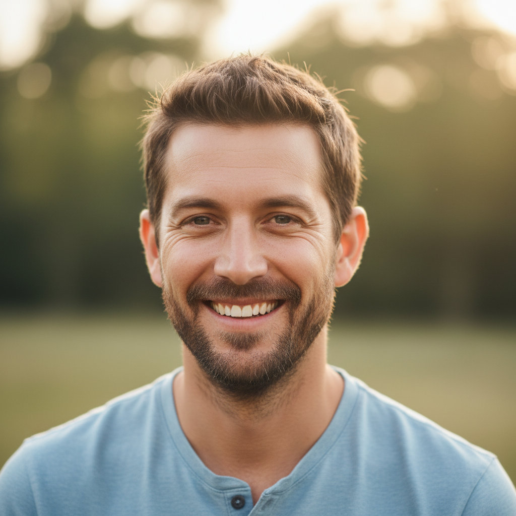 Marcus Webb, a man in his 30s with short brown hair, smiling outdoors