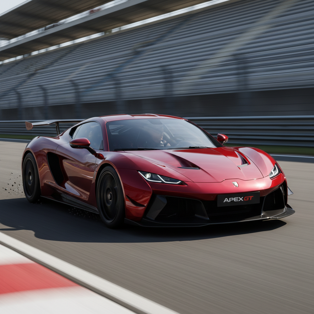 VX-R Apex sports car in matte black with red accents on track