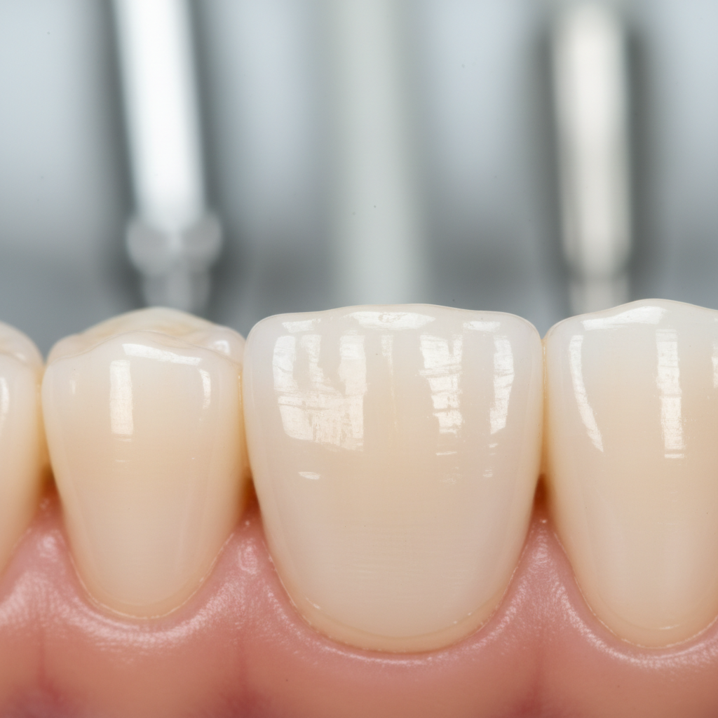 After root canal showing restored tooth with natural-looking crown perfectly matched