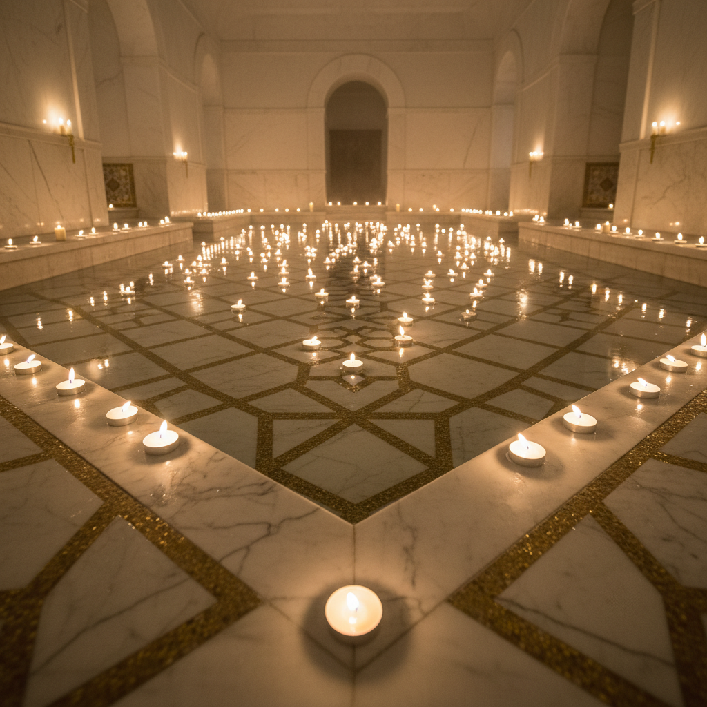 Elegant large-format marble floor tiles in bright, sunlit luxury interior with white walls and natural light