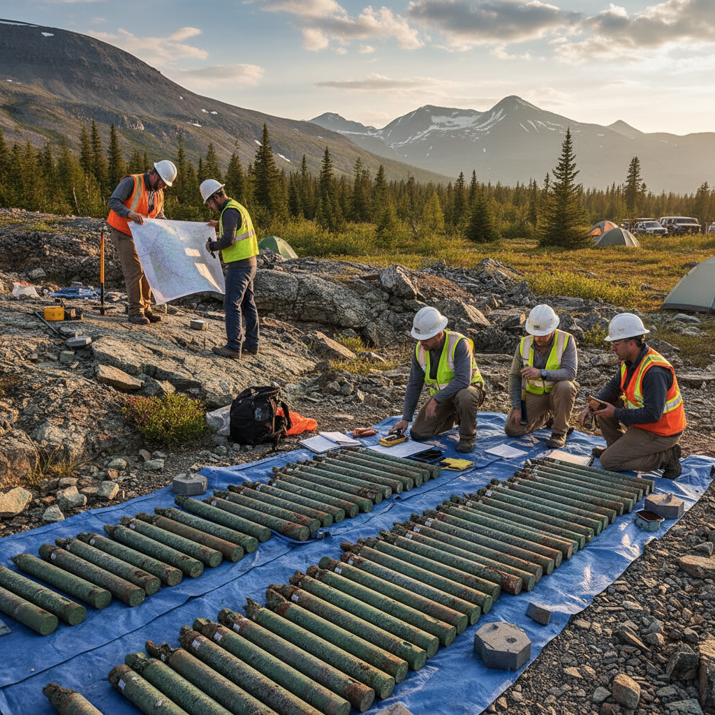 Mineral samples and geological specimens from Tanzanian mining operations laid out for analysis