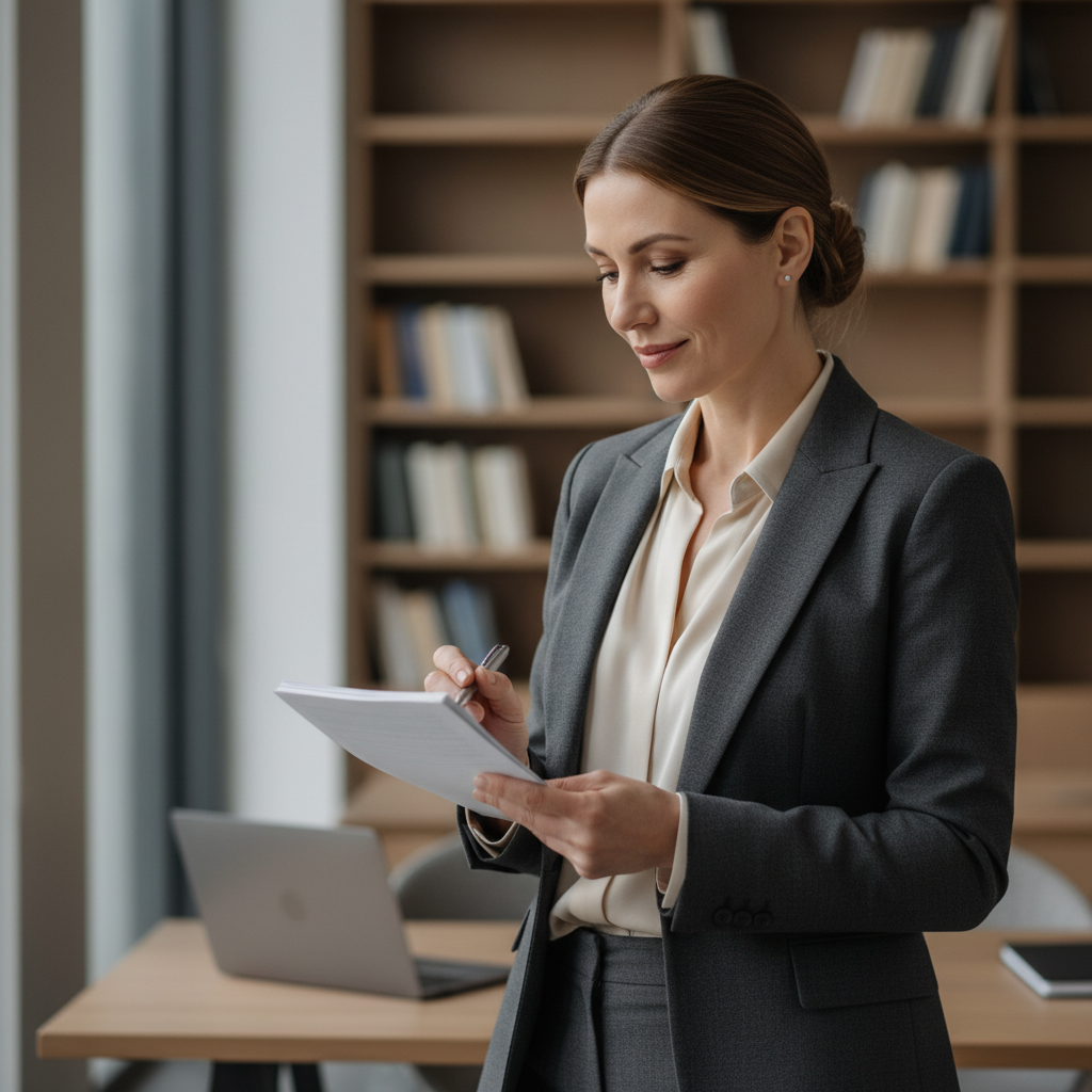 Professional on phone call with notes