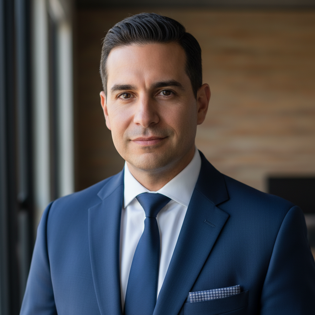 Portrait of Miguel Hernandez, Hispanic professional man with confident expression