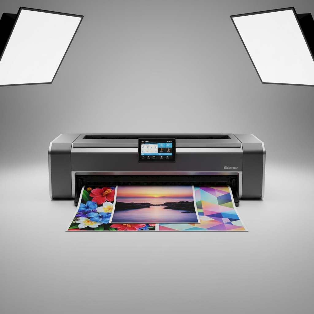 Professional large format printer producing high-quality colorful marketing materials in print shop