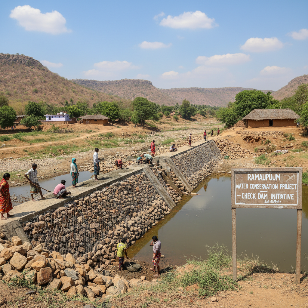 Water conservation project with check dam construction in Ramapuram village