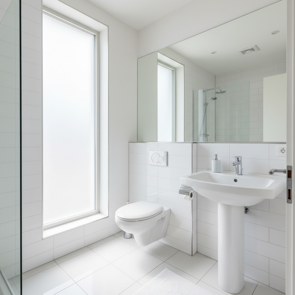 Sparkling clean white bathroom with tiles after professional sanitization