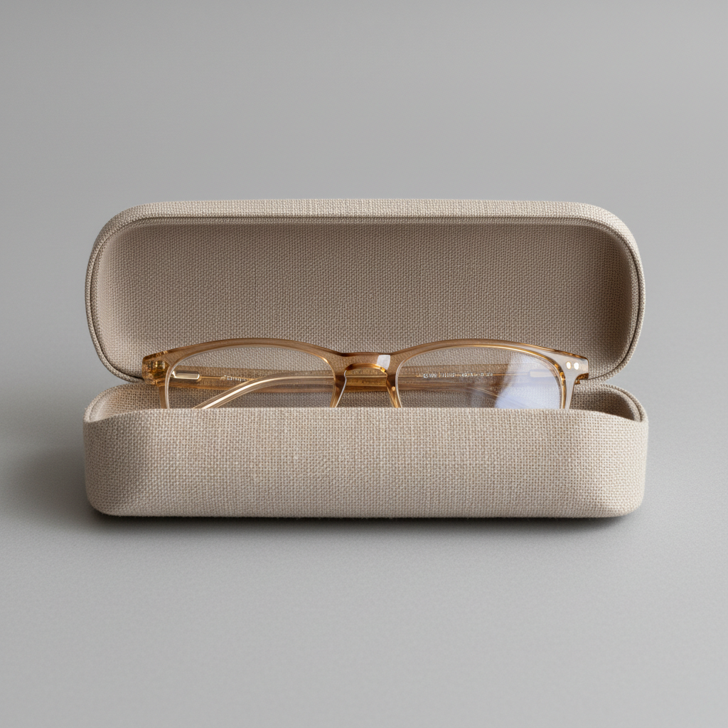 Linen eyewear case with acetate frames inside