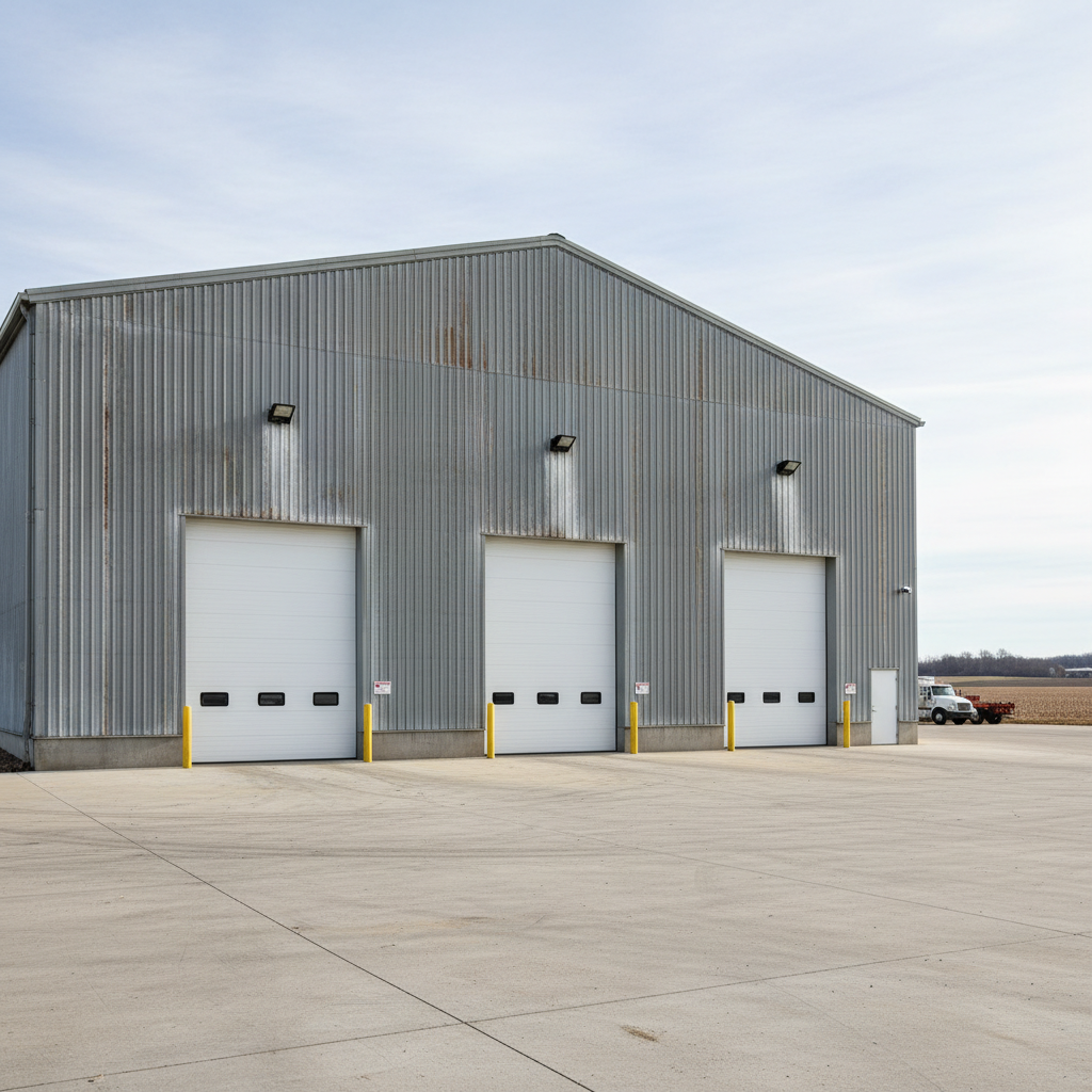 Cold storage agricultural facility with insulated metal panels and large overhead doors