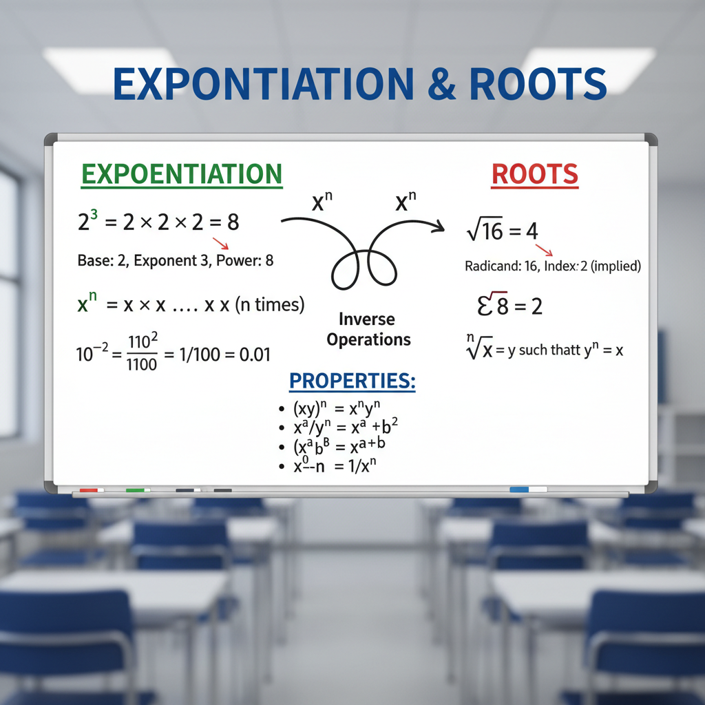 Mathematical formulas on bright whiteboard in clean classroom with natural light