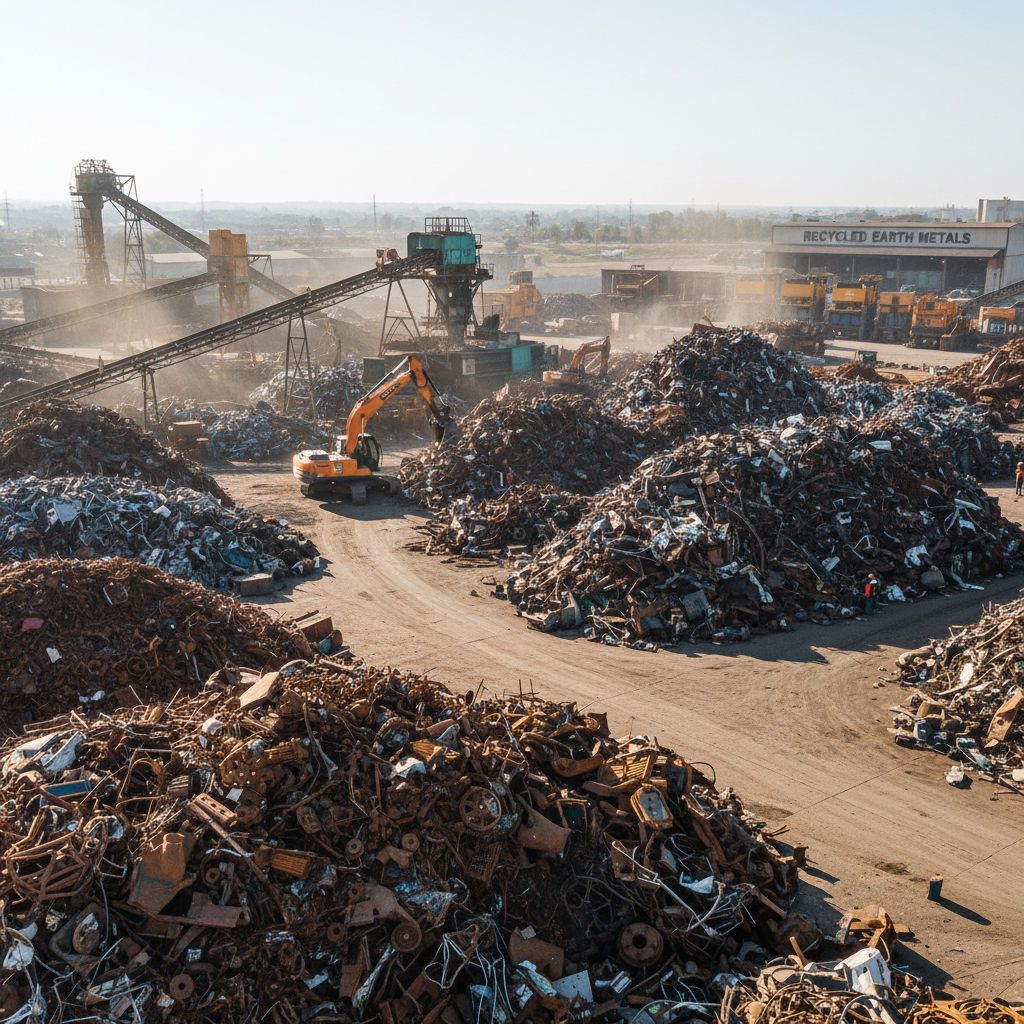Iron scrap metal pieces at recycling facility showing sustainable metal recycling practices