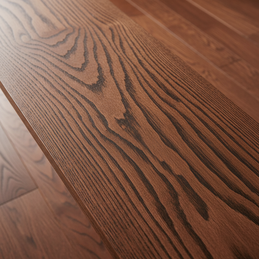 Red oak hardwood flooring plank showing open grain cathedral pattern