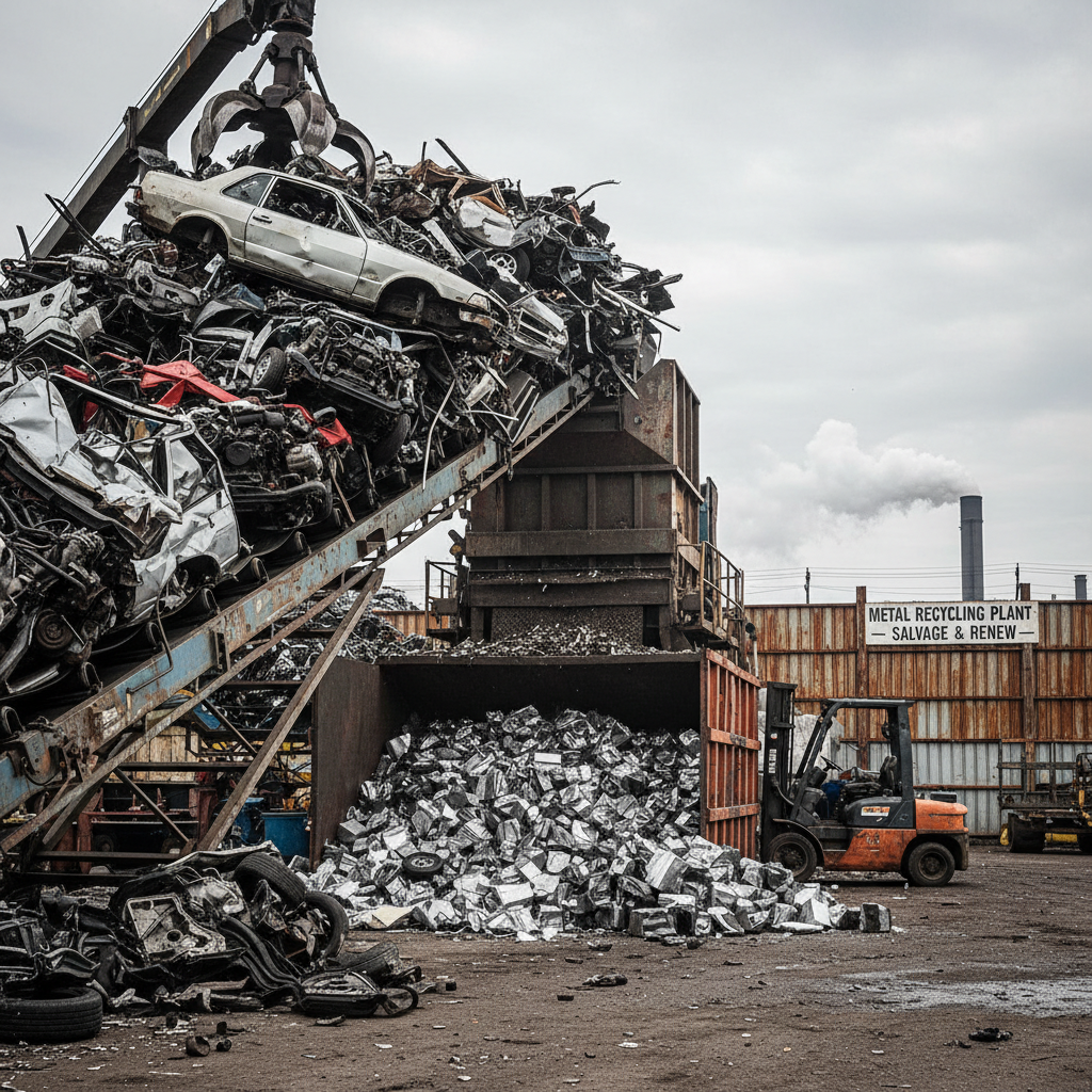 Pile of scrap metal and electronic waste for recycling