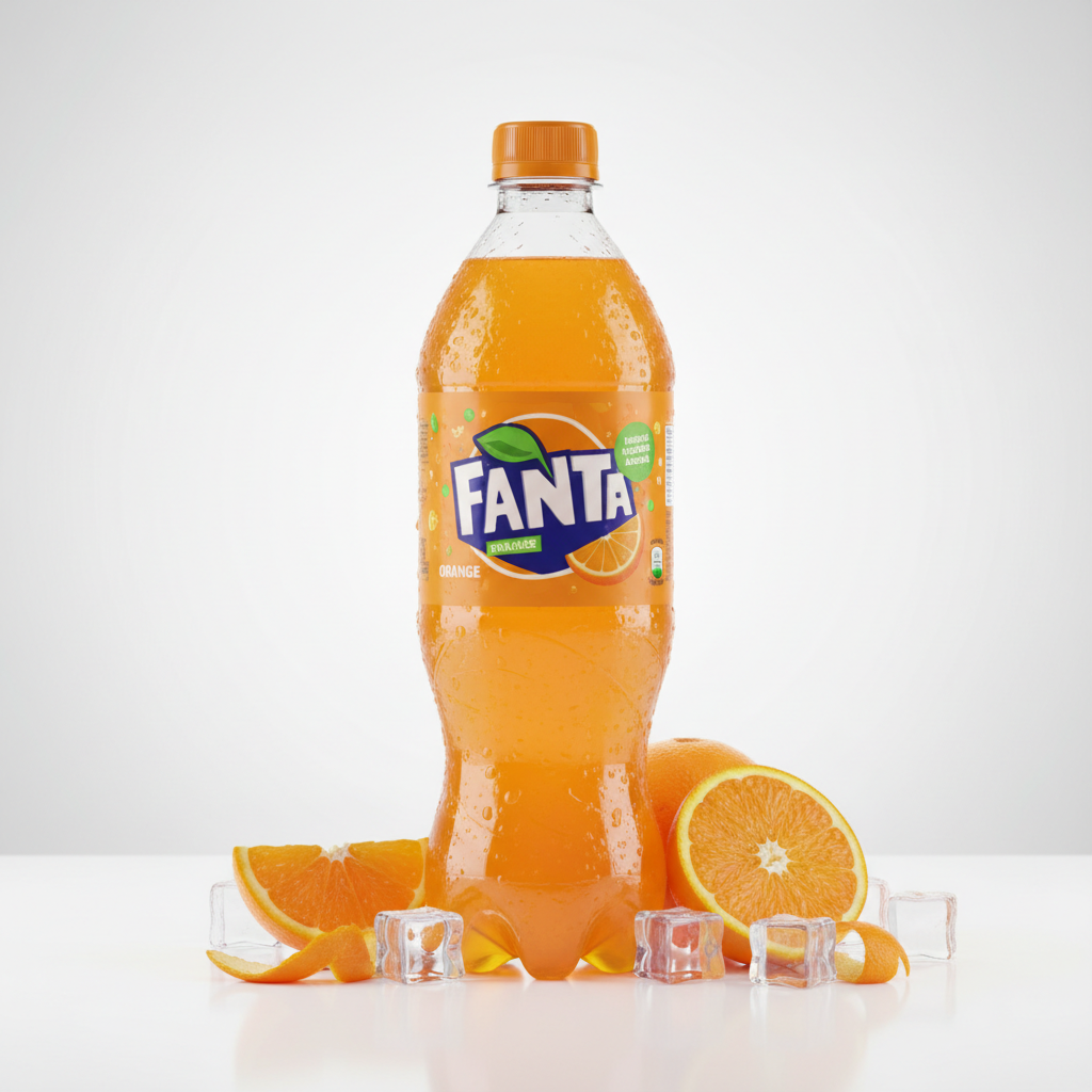 Fanta orange cold drink bottle with bright orange colour