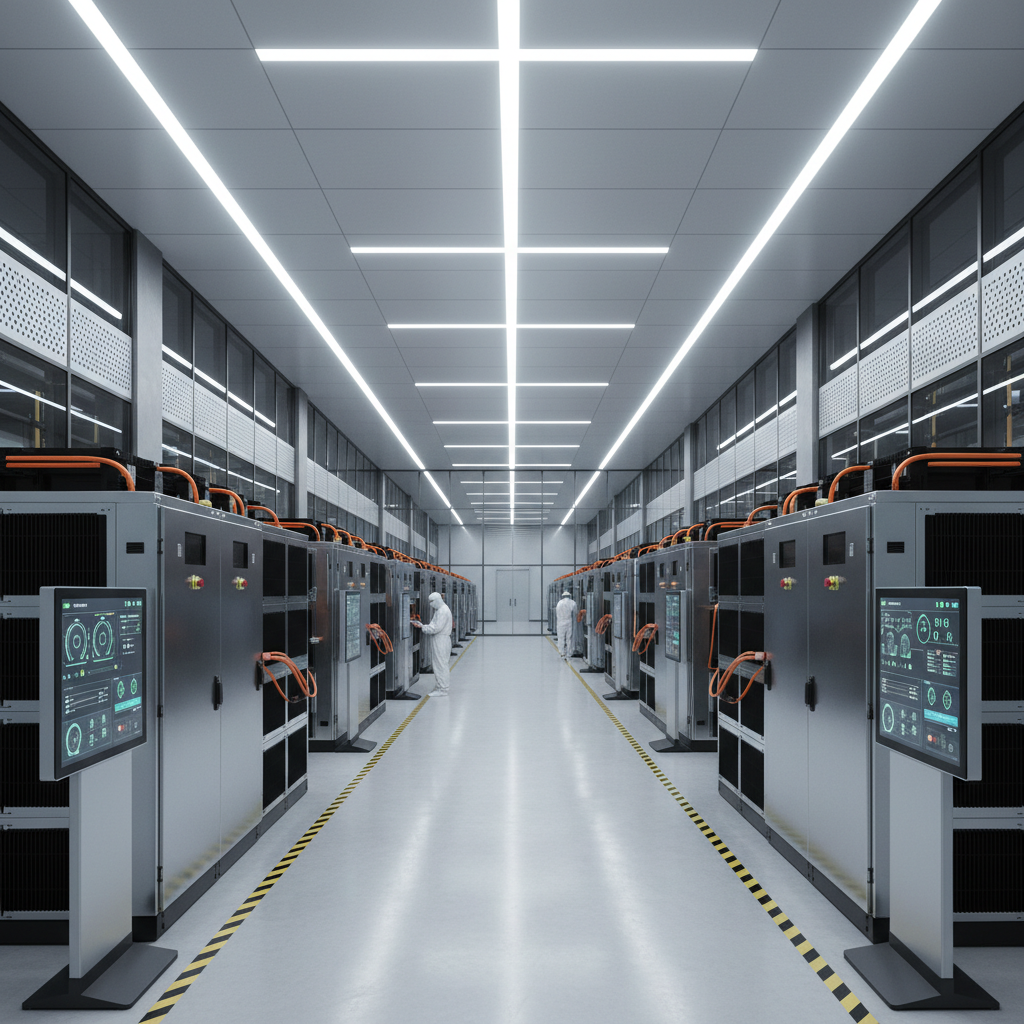 Solar energy storage system with battery packs in clean facility
