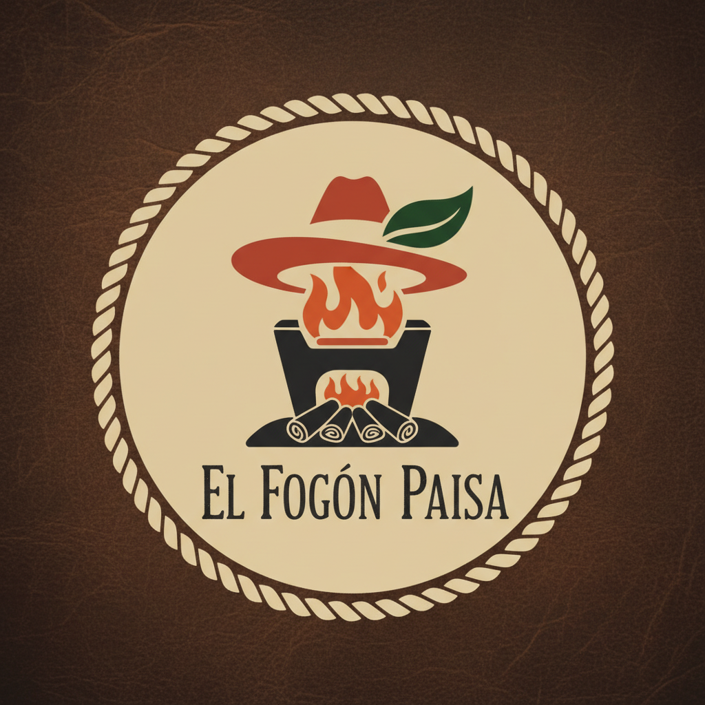 Logo restaurante El Fogón Paisa con fondo café