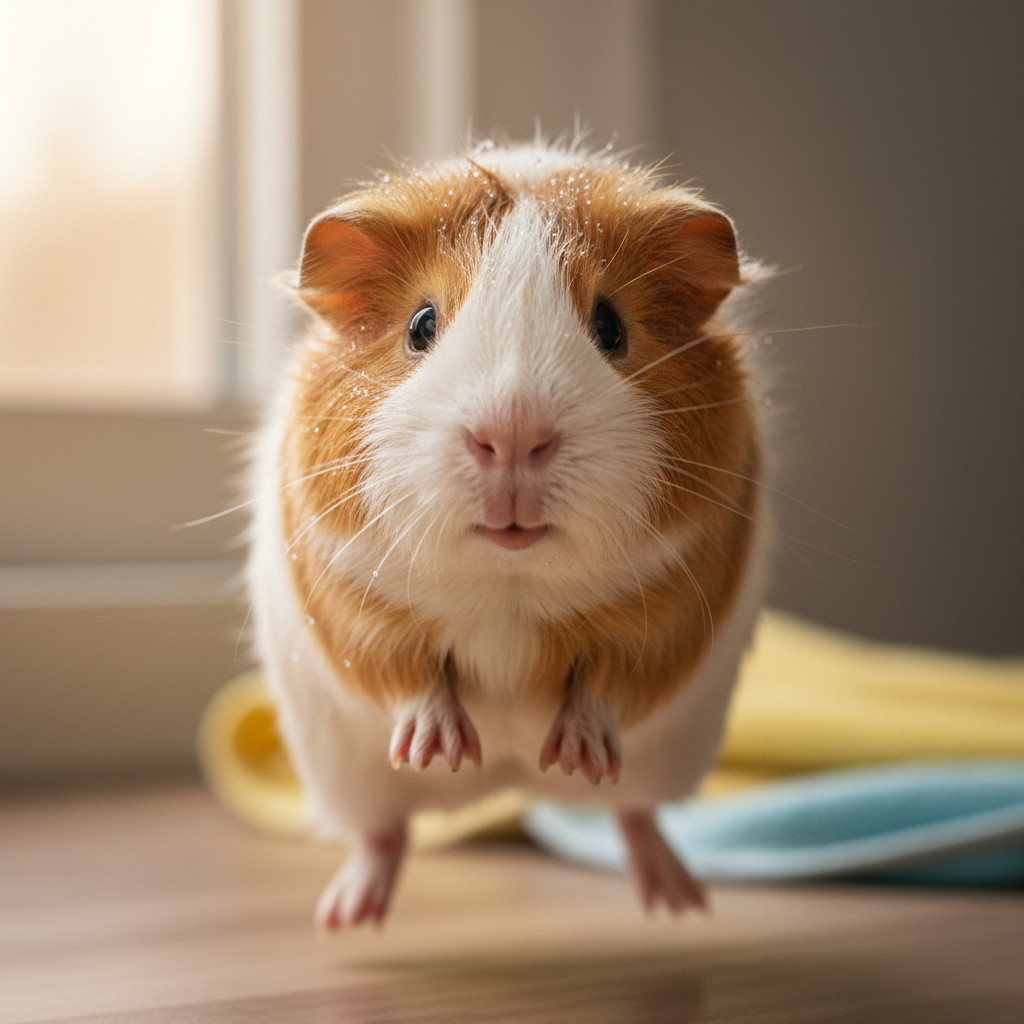 Customer photo of guinea pig Biscuit popcorning with joy after bath