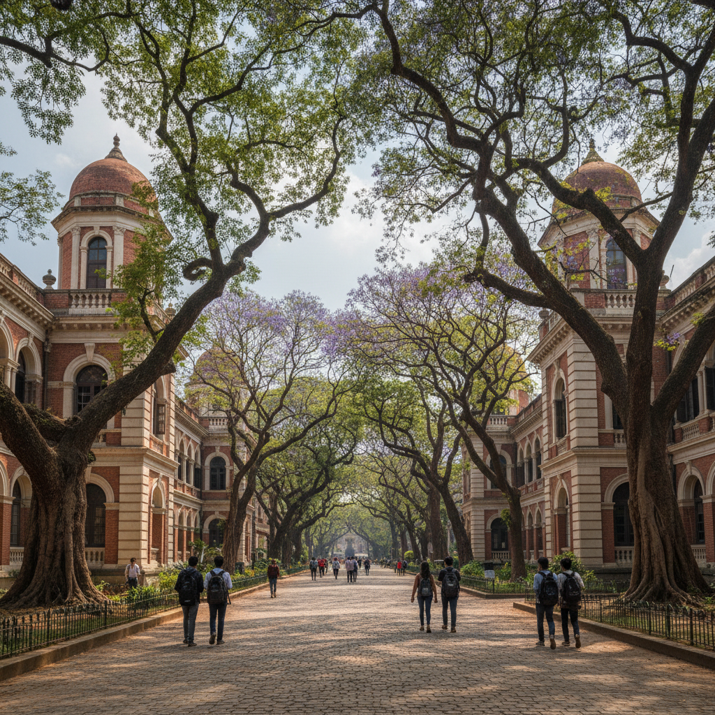 Delhi University North Campus with historic buildings and tree-lined paths