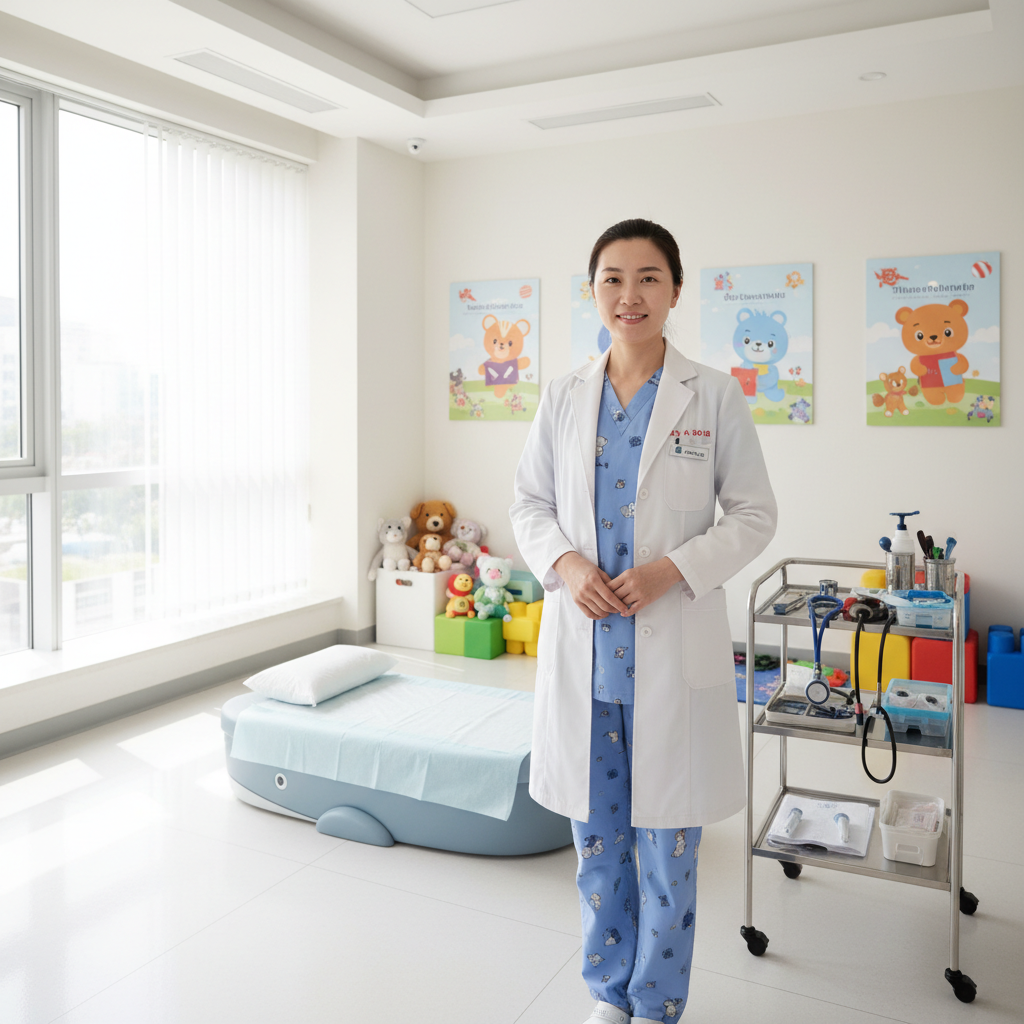 Dr. Priya Nair, pediatrician at WebuildproClinic Bangalore, in consultation room