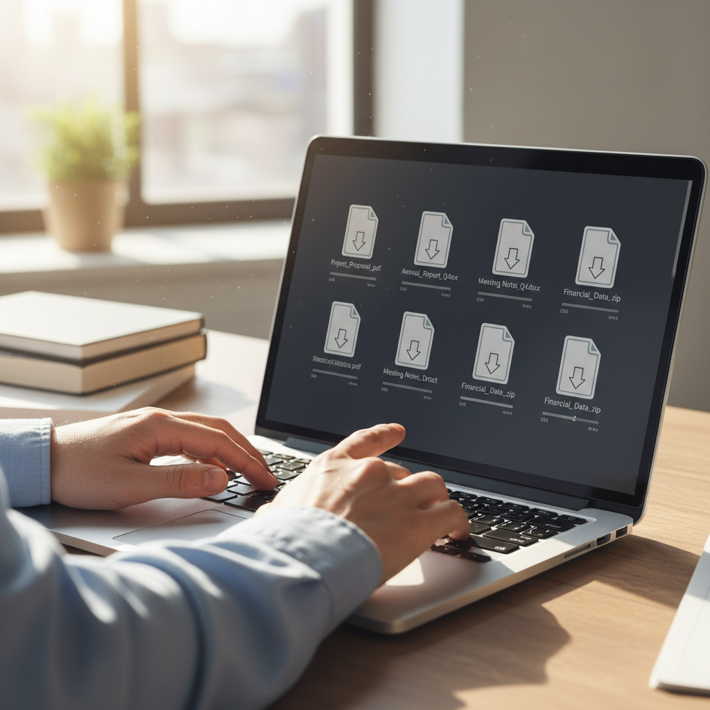 Person typing on laptop with Microsoft Office documents open on screen
