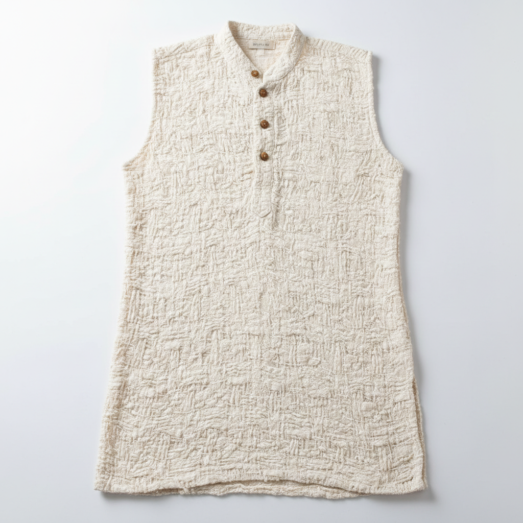 Hand-loomed natural cotton kurta with visible weave texture