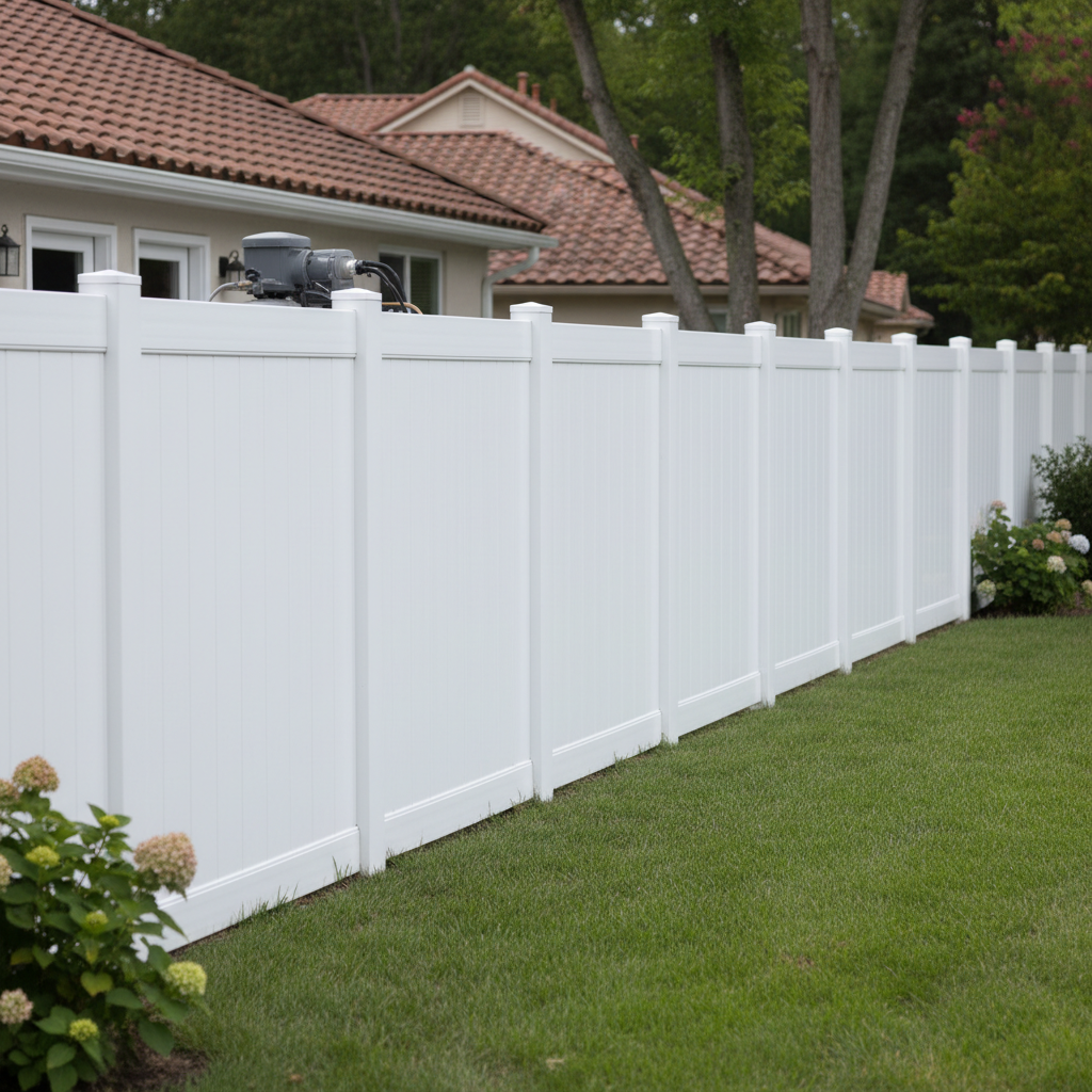 White vinyl fence being cleaned with pressure washer