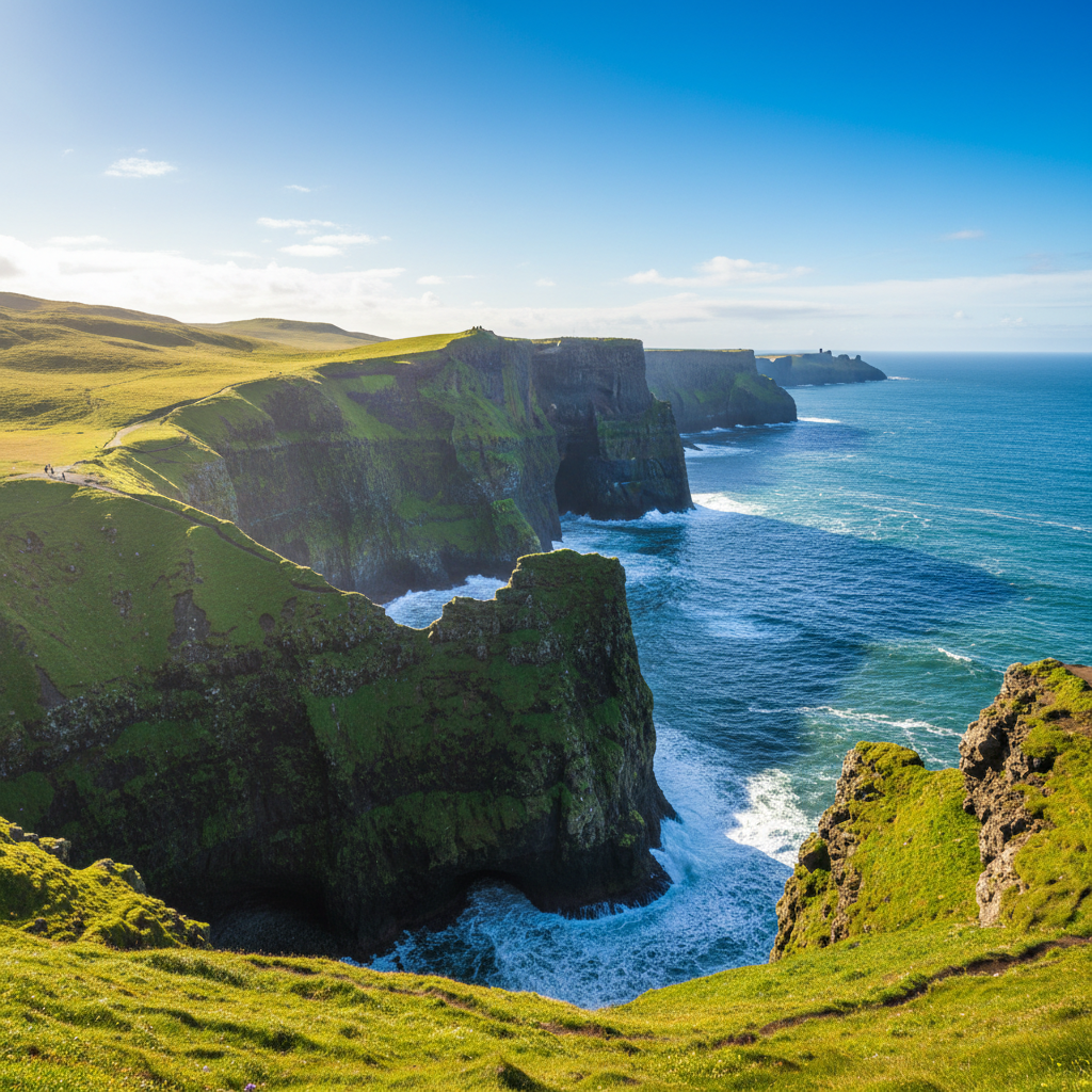 Cliffs of Moher in Ireland with dramatic Atlantic Ocean views and lush green coastal landscape