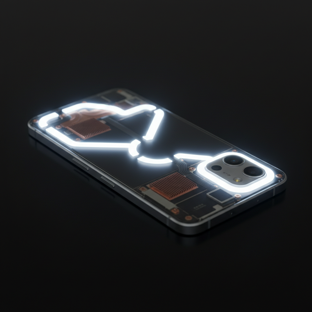 Nothing Phone 3 transparent back design, dark background