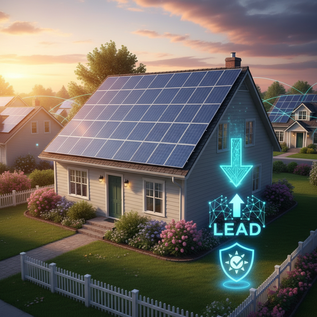 Solar panels on residential roof representing solar lead generation
