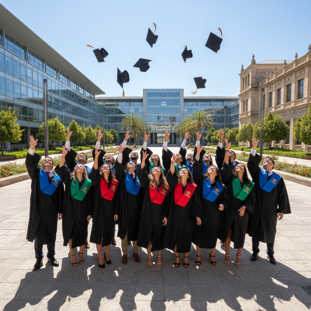 Graduation ceremony with students in caps and gowns