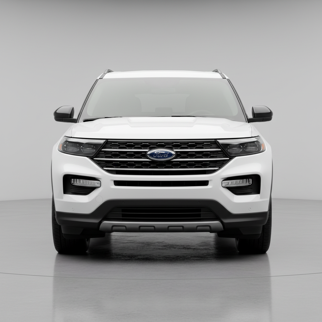 White Ford Explorer SUV after deep clean service, spotless exterior