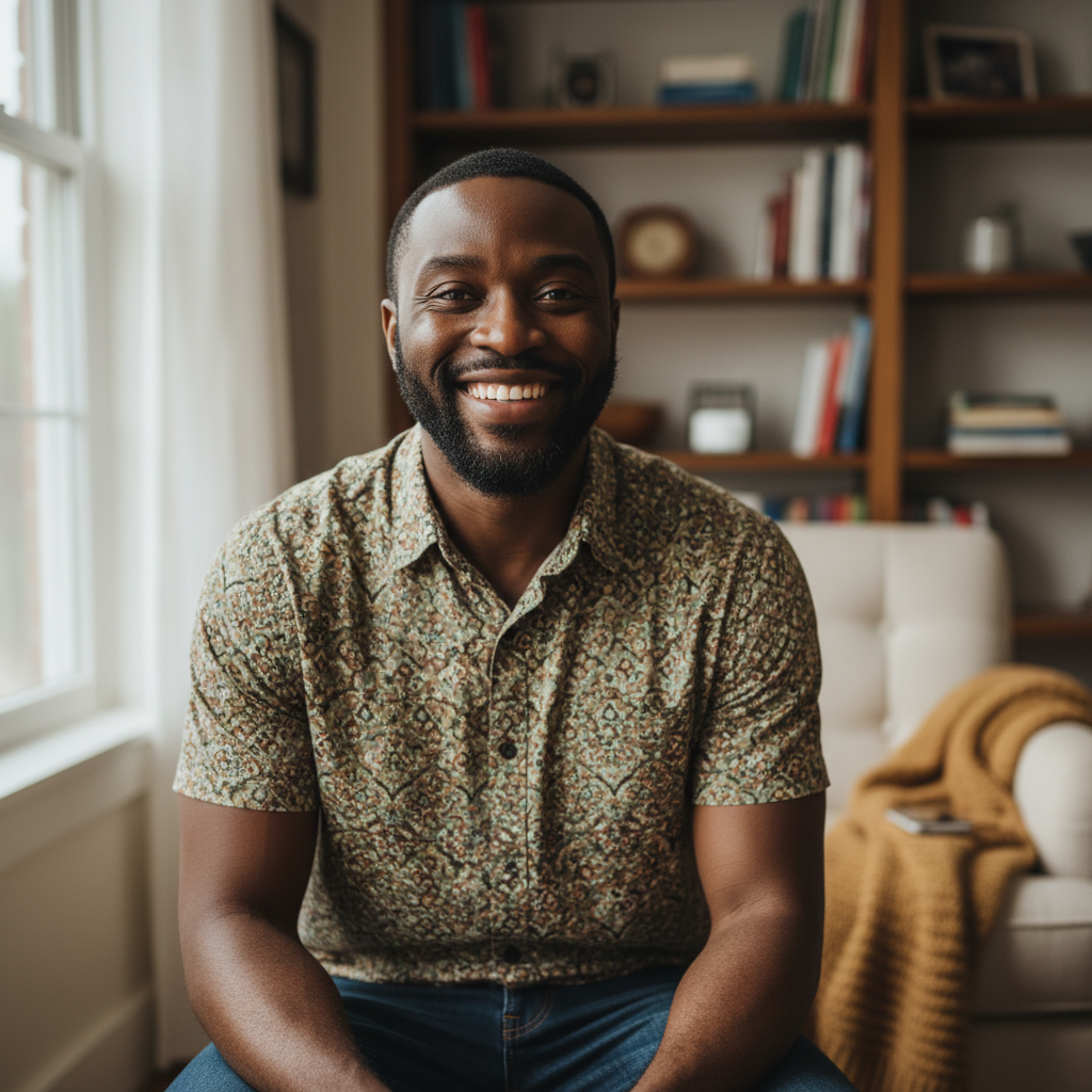 Kwame Asante, Ghanaian-American father smiling warmly