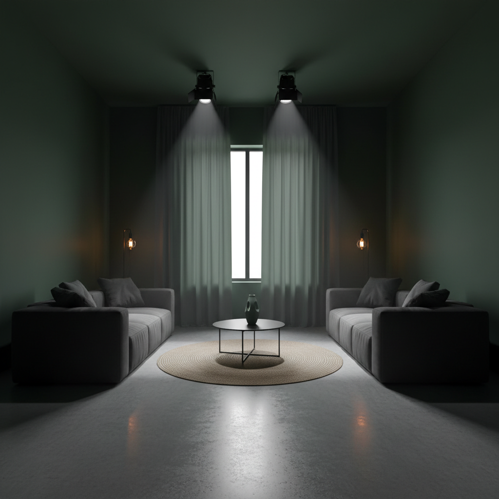 Modern electronics on a dark surface with green accent lighting, dramatic low-key studio atmosphere