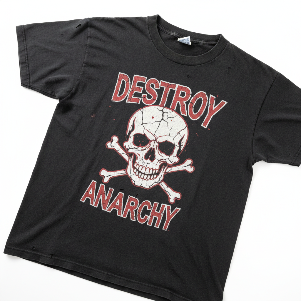 Original 1977 Destroy t-shirt with visible aging and original print
