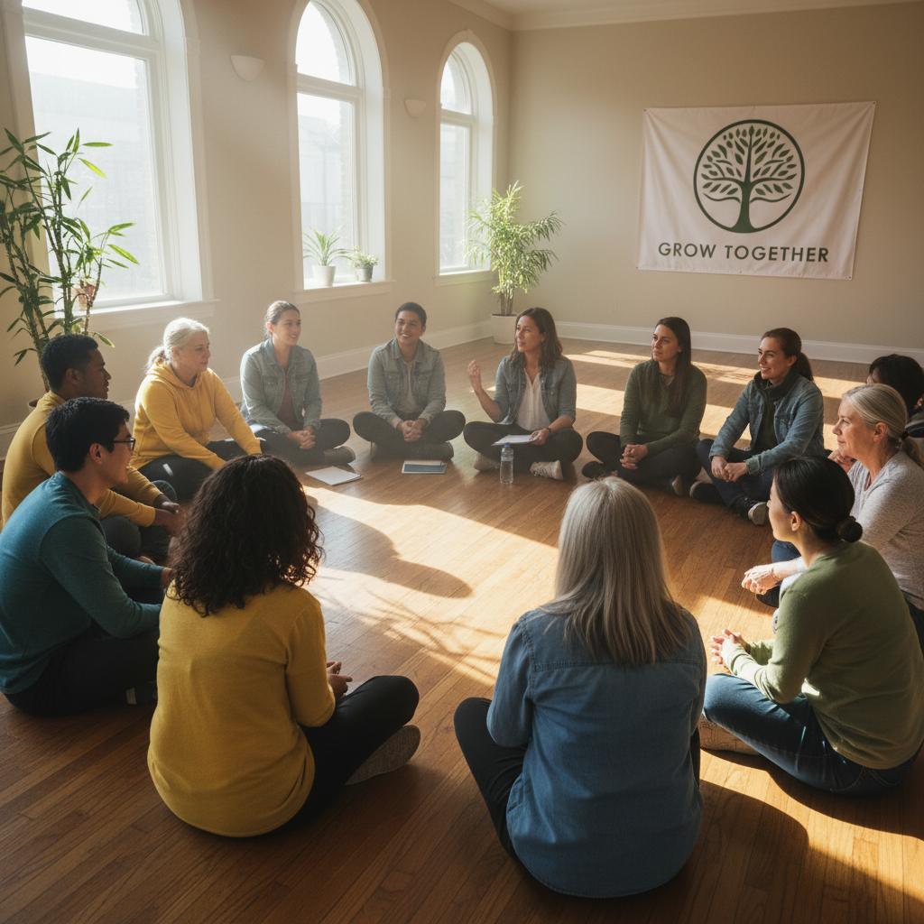 Diverse group of volunteers gathered outdoors for orientation