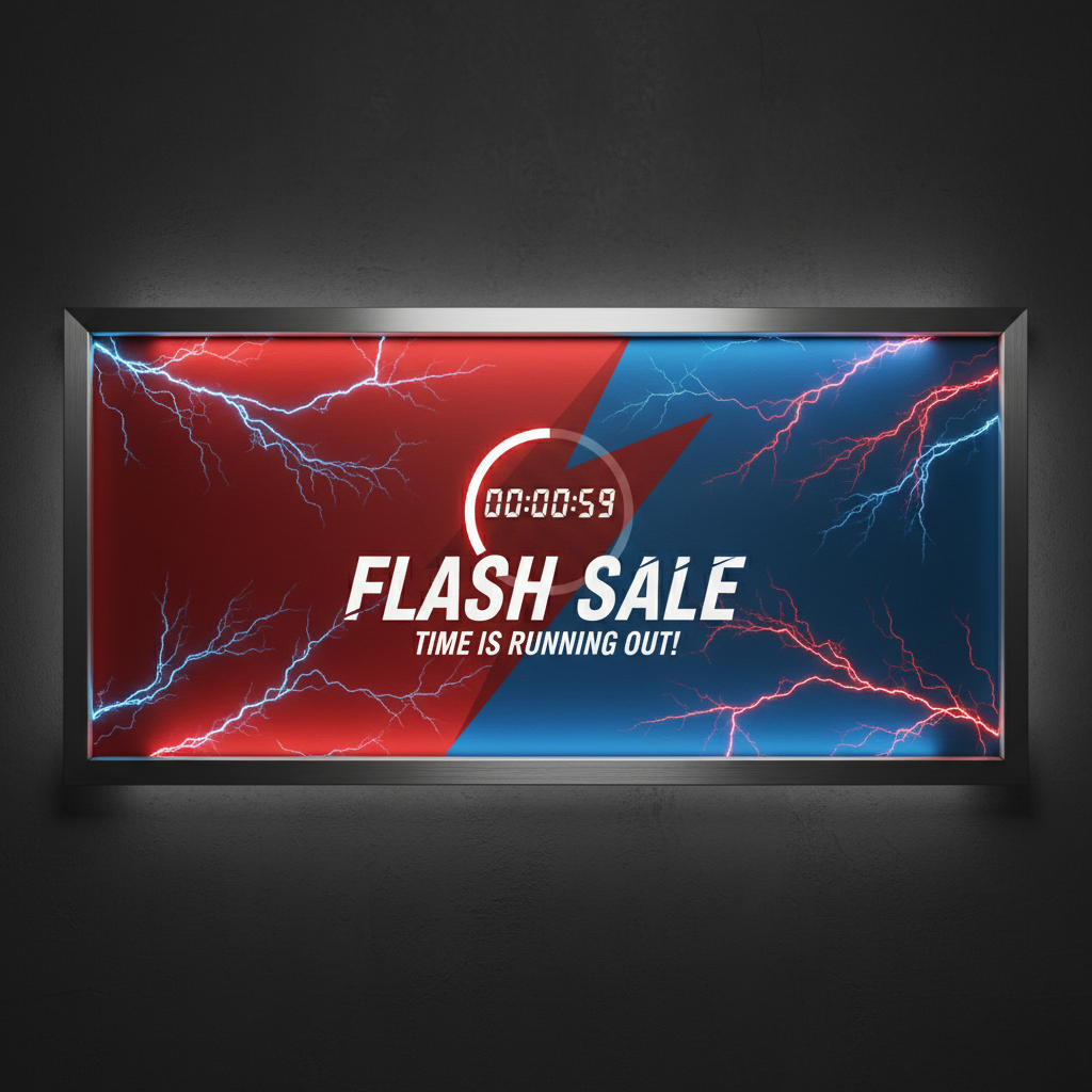 Flash sale marketing campaign with bold red and orange promotional graphics