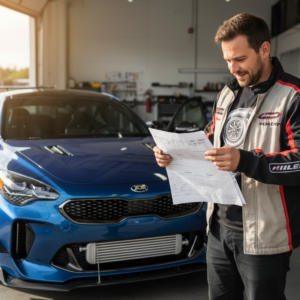 Caitlin Marsh, Stinger GT Stage 3 build owner, with dyno sheet printout