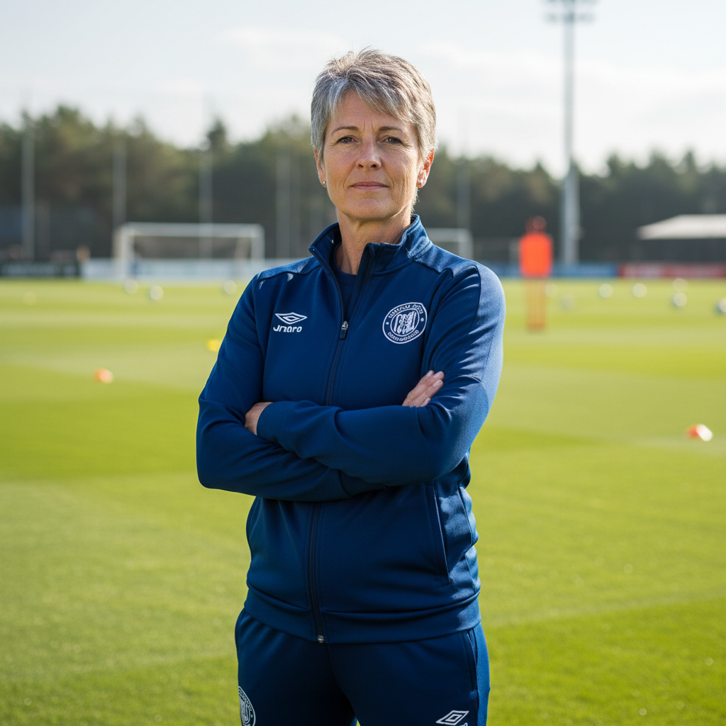 Croatian woman in her late thirties with confident expression wearing sports attire in training environment