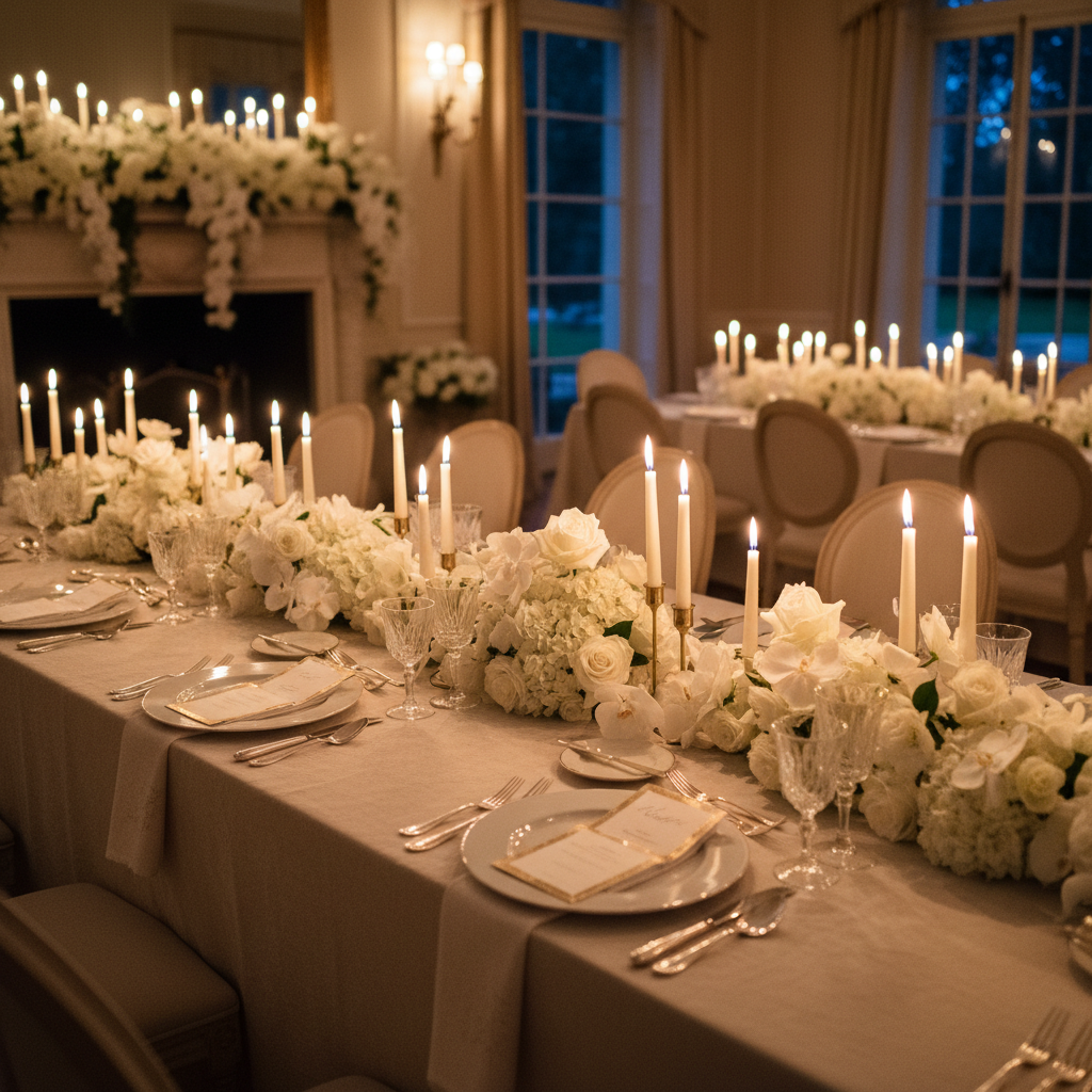 Elegant birthday celebration table with decorative details and warm ambient lighting