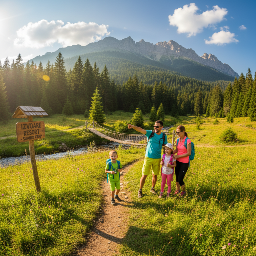 Happy family hiking