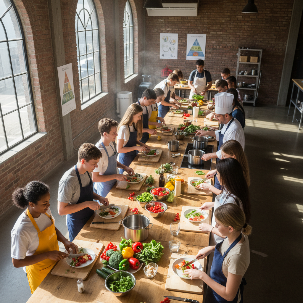 Community food education programme with young people learning to cook