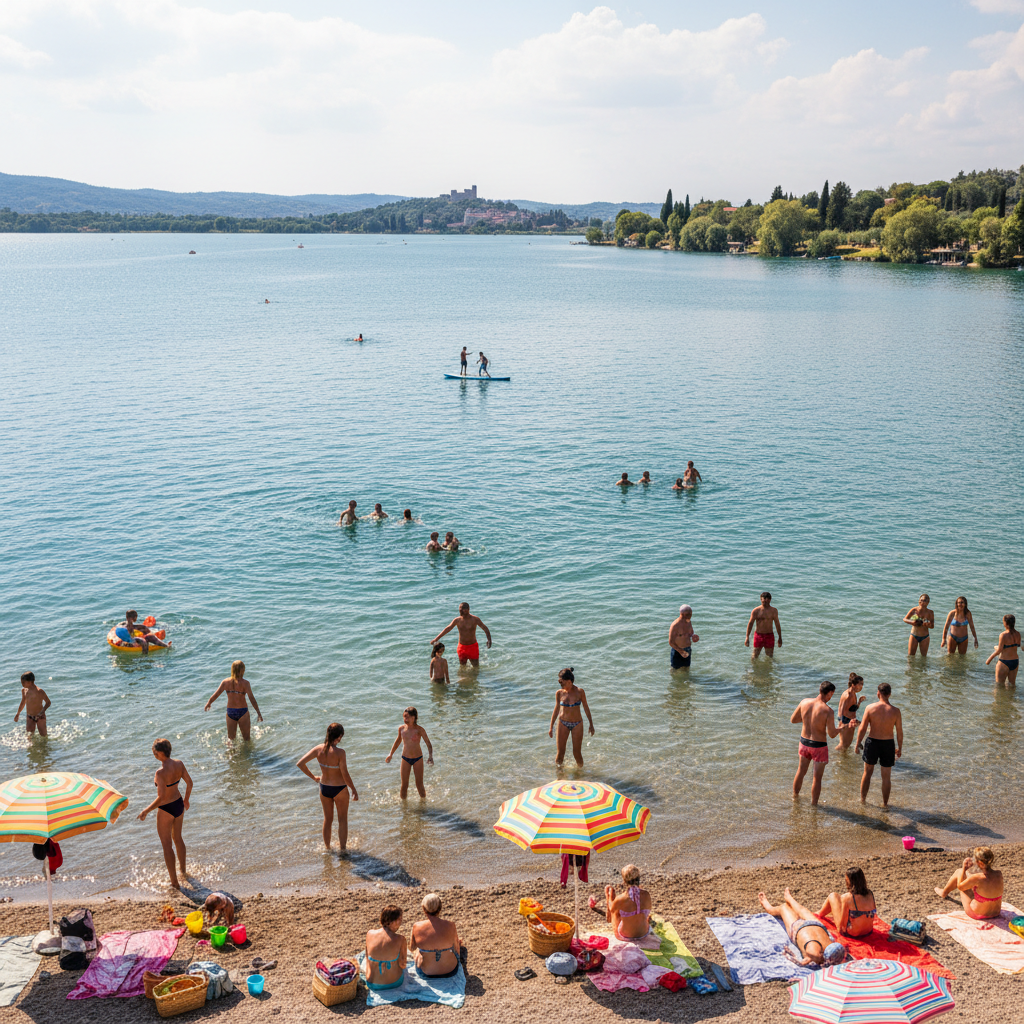 Famiglie e bambini che si divertono sul lago di Bracciano