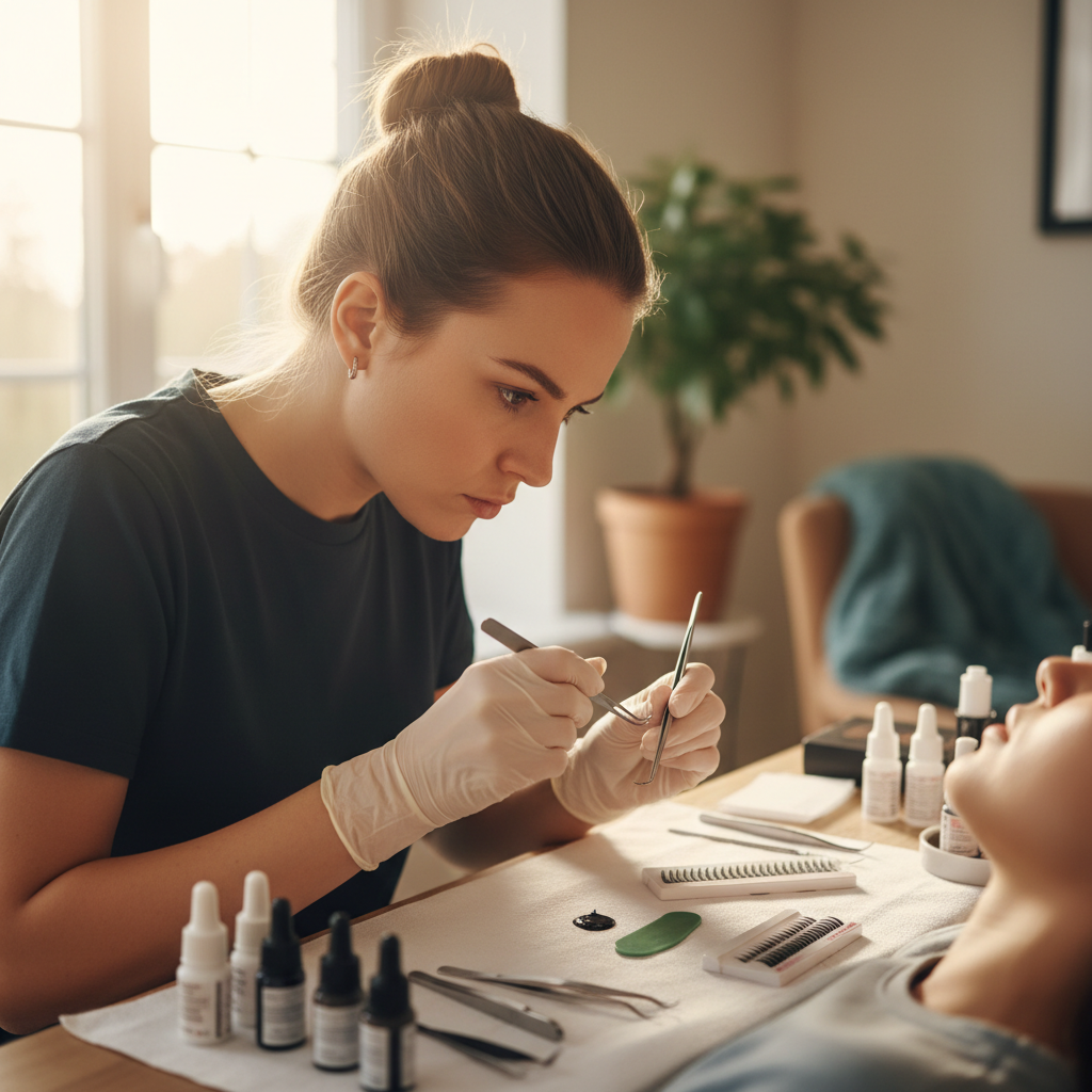 Professional lash artist in her own beauty studio managing her thriving business